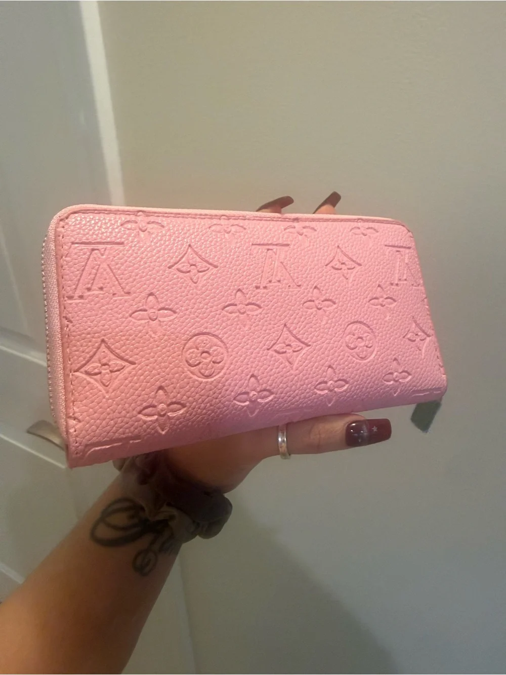 Pink Embossed Zip Wallet - Designer-Style